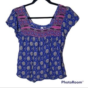 Hollister Geometric Floral Flutter Sleeve Peasant Blouse